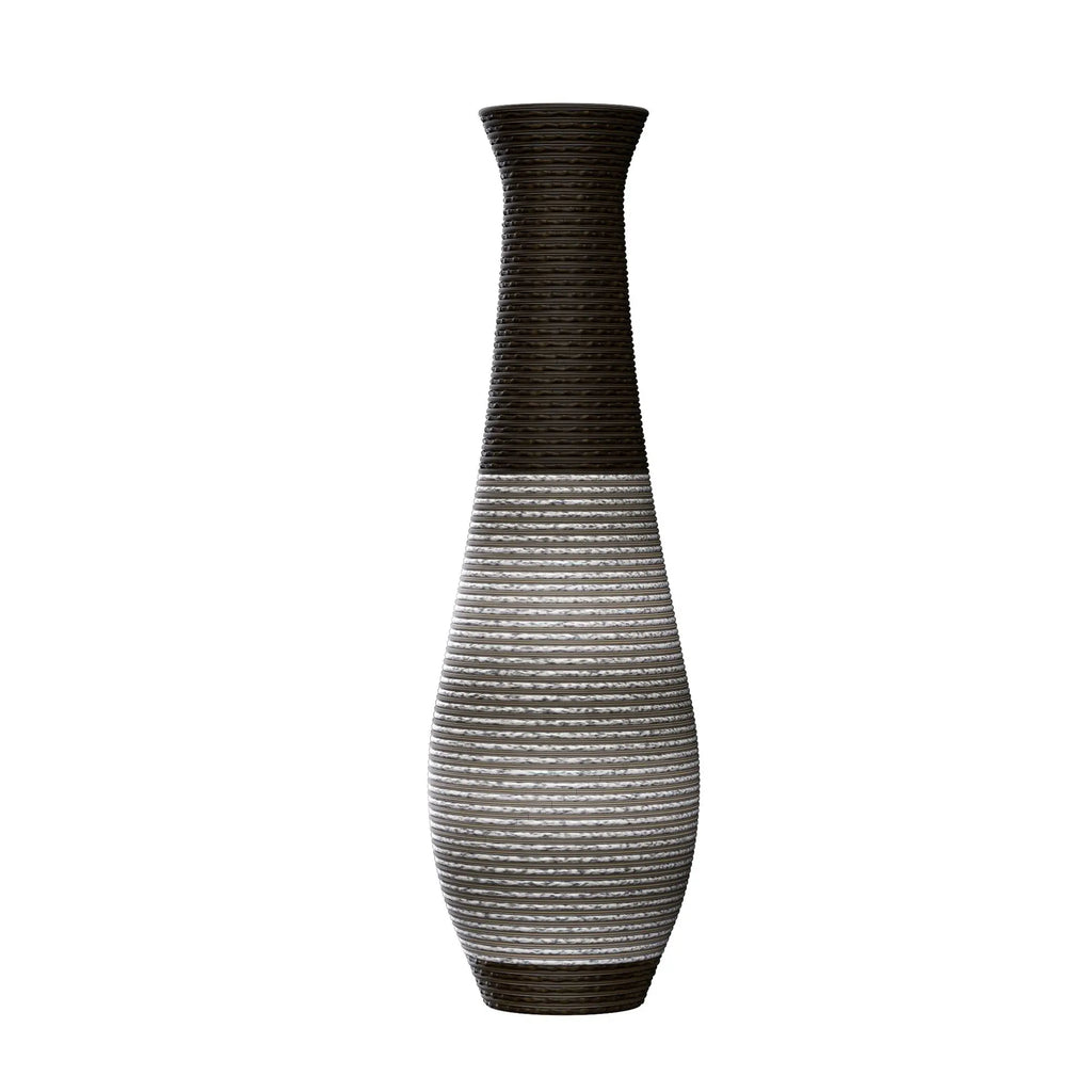 39-Inch Tall  Floor Vase Durable Artificial Rattan Elegant Two-Tone Dark Brown Finish Stylish Home Decor Statement Piece