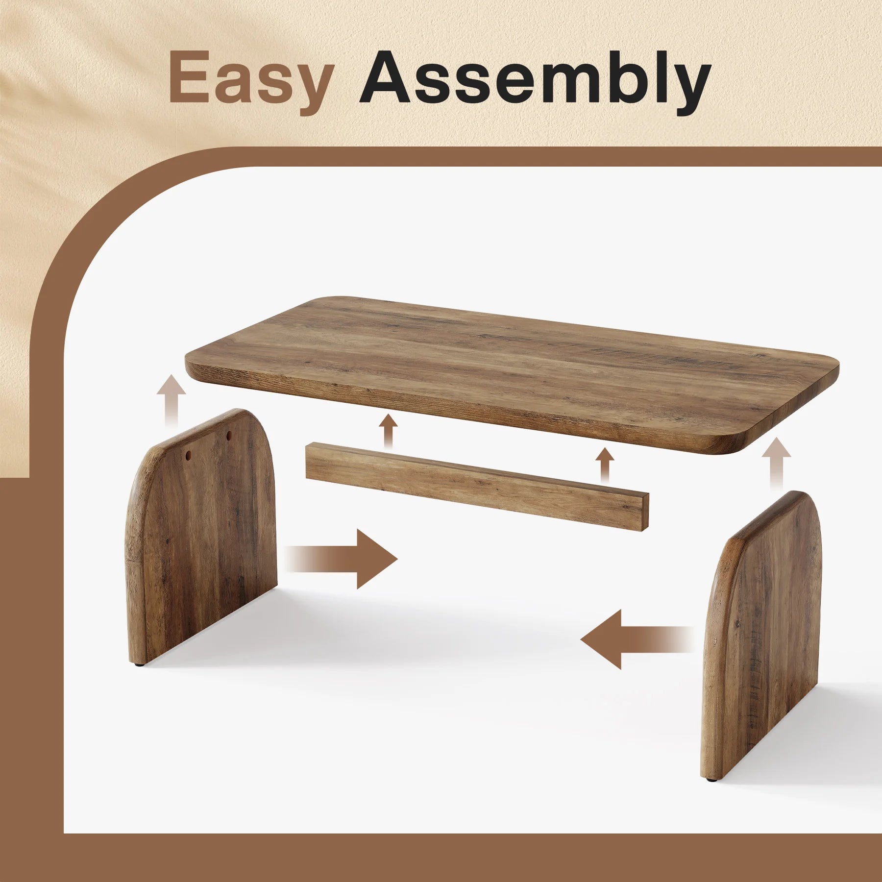 Tribesigns Farmhouse Rectangular Coffee Table, 47.24-Inch Engineered Wood Center Cocktail Tea Table with Sturdy Base