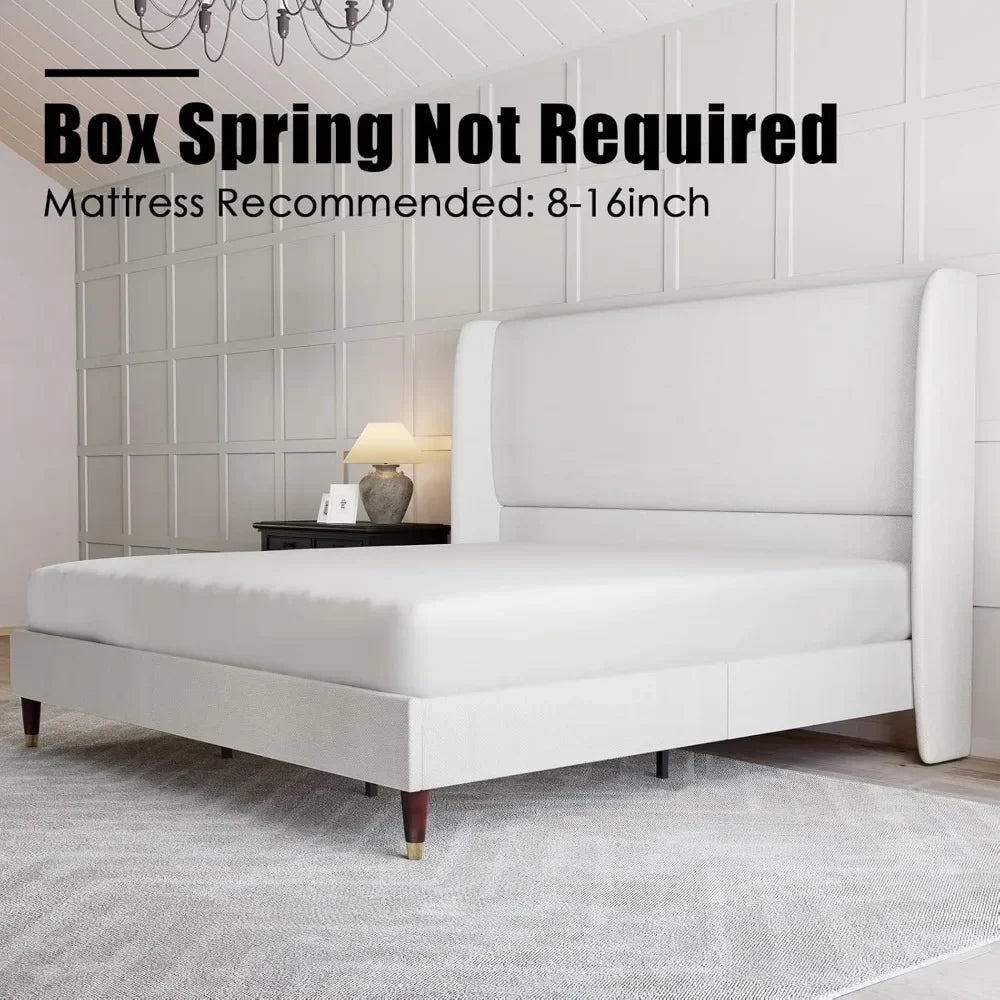 King Platform Bed Frame 51.2" High Headboard Tall Upholstered Bed/No Box Spring Required/Wood Slat Support Assembly