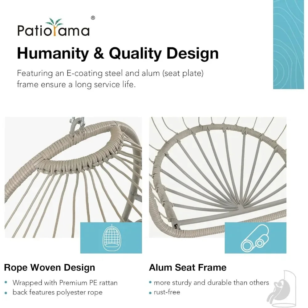 Indoor/Outdoor Egg Swing Chair With or Without Stand, Patio Wicker Rattan Hanging Chair w/Cushion, 350lbs Capacity