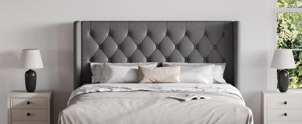 HOOMIC Classic Bed Frame with Button Tufted Wingback Headboard, Upholstered Platform Bed with Wooden Slats Support Allewie