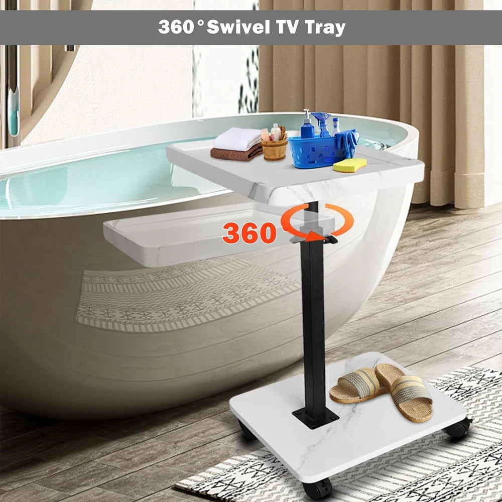 Adjustable Rolling Cart Overbed Bedside Table Laptop Desk Couch Side 360° Rotatable Sofa Tray Table Computer Desk Home Food Tray