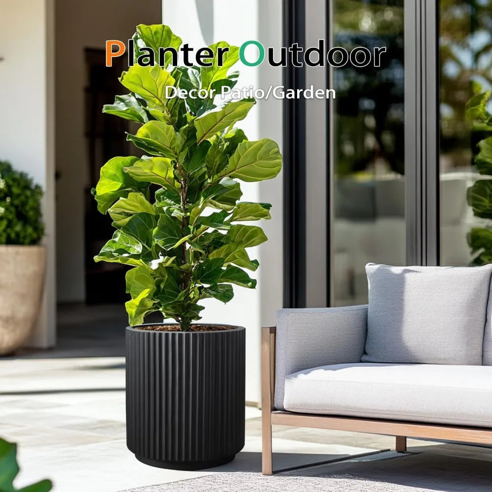 Round Concrete Planter Outdoor Indoor, Large Cement Plant Pots for Flowers