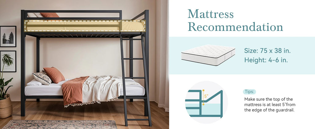 HOOMIC Heavy-Duty Metal Bunk Bed Frame Twin Over Twin, Full Length Guardrails, Space-Saving, Sturdy Metal Support Allewie