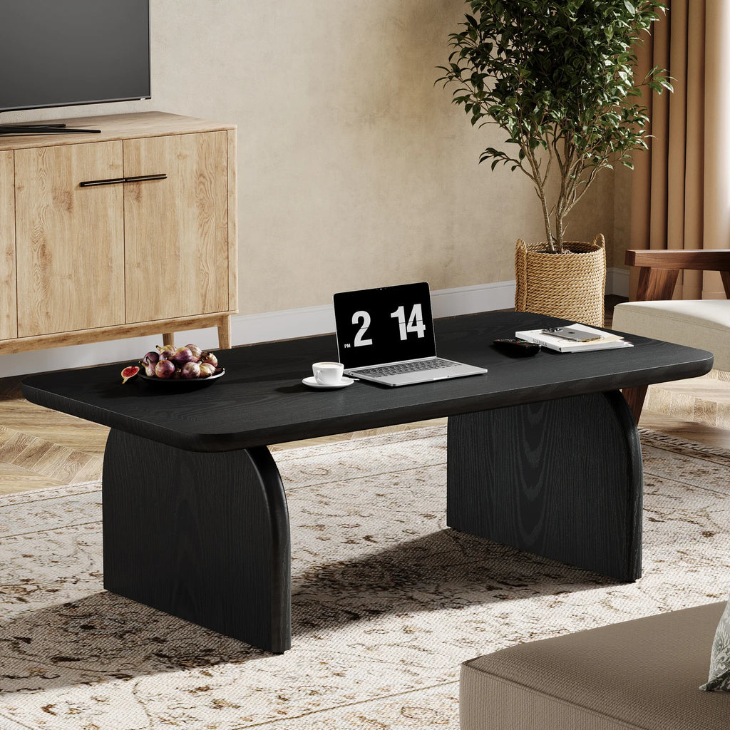 Tribesigns Farmhouse Rectangular Coffee Table, 47.24-Inch Engineered Wood Center Cocktail Tea Table with Sturdy Base