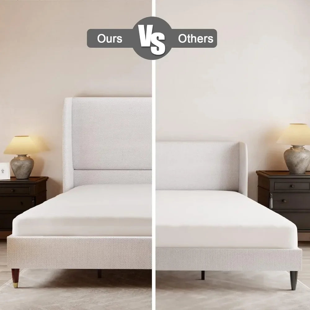 King Platform Bed Frame 51.2" High Headboard Tall Upholstered Bed/No Box Spring Required/Wood Slat Support Assembly