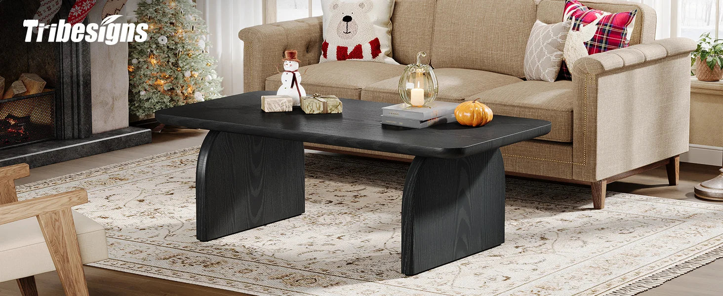 Tribesigns Farmhouse Rectangular Coffee Table, 47.24-Inch Engineered Wood Center Cocktail Tea Table with Sturdy Base