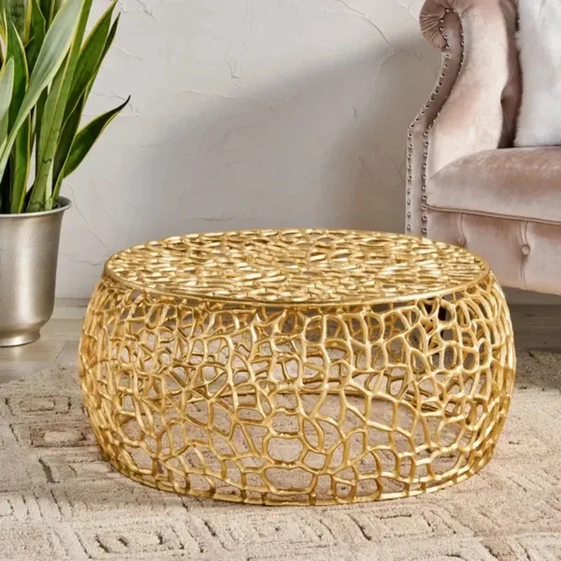 Gold, Eclectic Accent Corner Coffee Table for Living Room