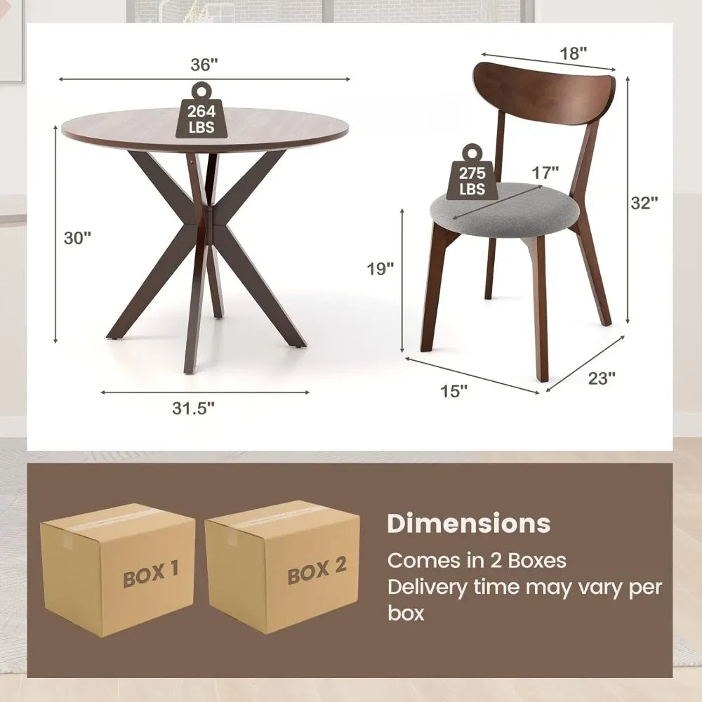 Dining Table Set for 2, Small Kitchen Table Chairs Set of 2, Mid-Century Wooden Round Dining Table and Two Dining Chairs