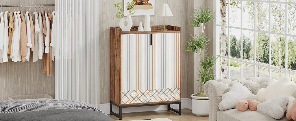 Modern Shoe Cabinet for Entryway, 25 Pairs Shoe Cabinet with Doors, Wood 5-Tier Shoe Organizer for Bedroom Living Room