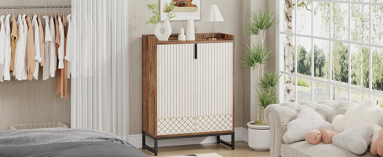 Modern Shoe Cabinet for Entryway, 25 Pairs Shoe Cabinet with Doors, Wood 5-Tier Shoe Organizer for Bedroom Living Room