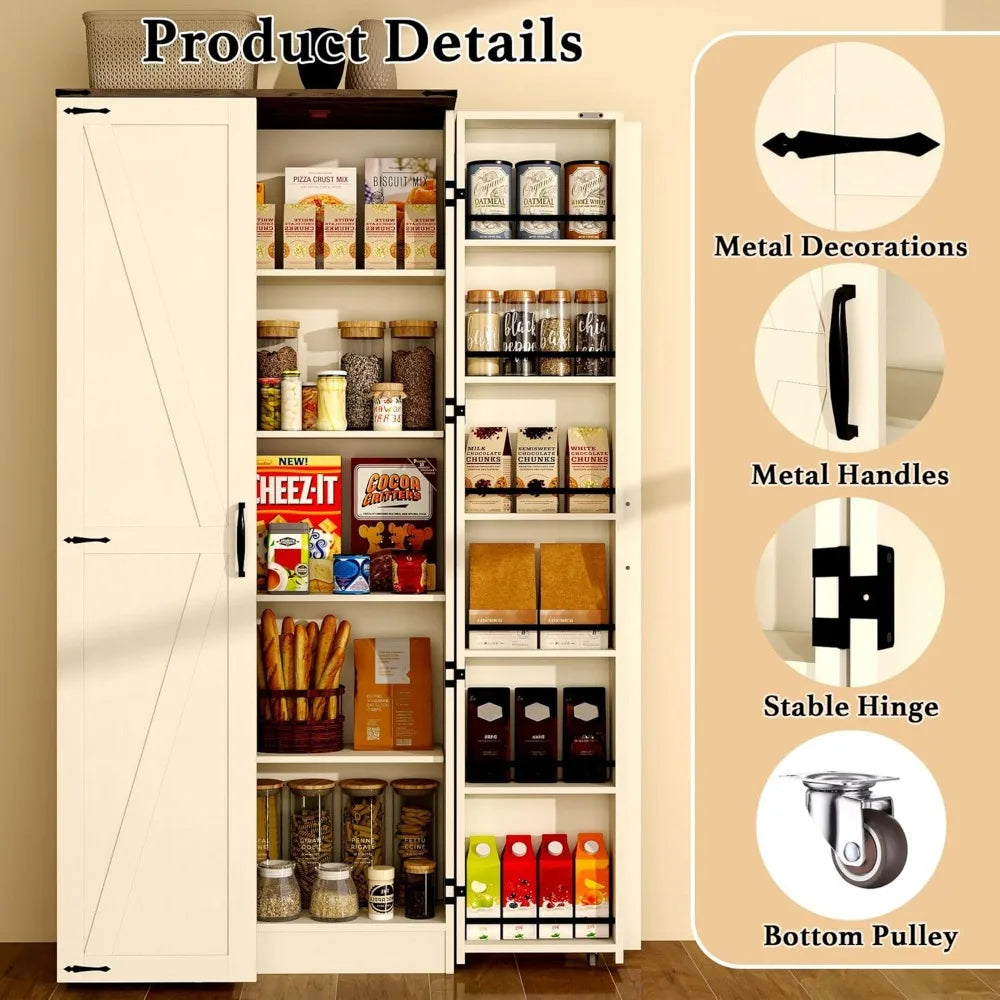 Tall Kitchen Pantry Cabinet: Food Pantry Cabinets for Kitchen Storage, Wood Storage Cabinet with 2 Doors