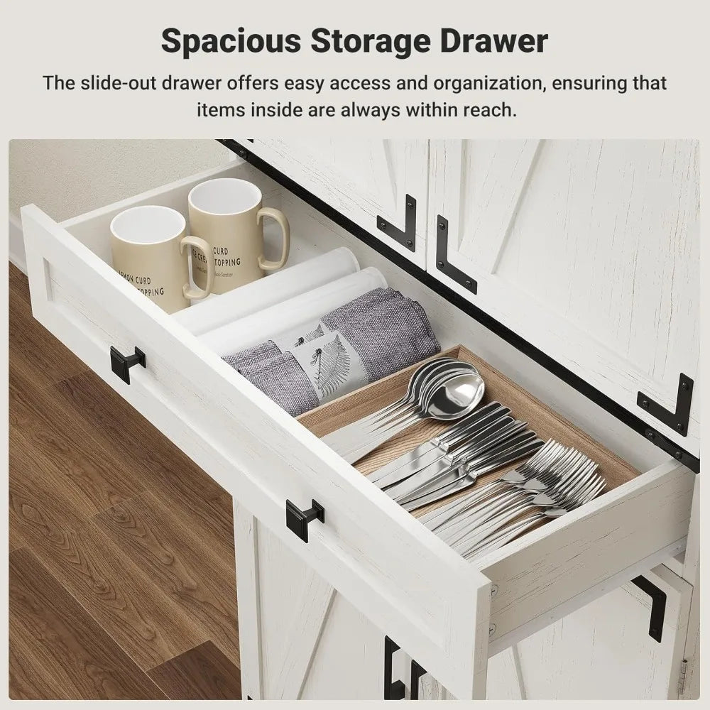 72" Kitchen Pantry Cabinet, Farmhouse Large Kitchen Storage Cabinet with Slide Out Rack & 8 Door Organizer