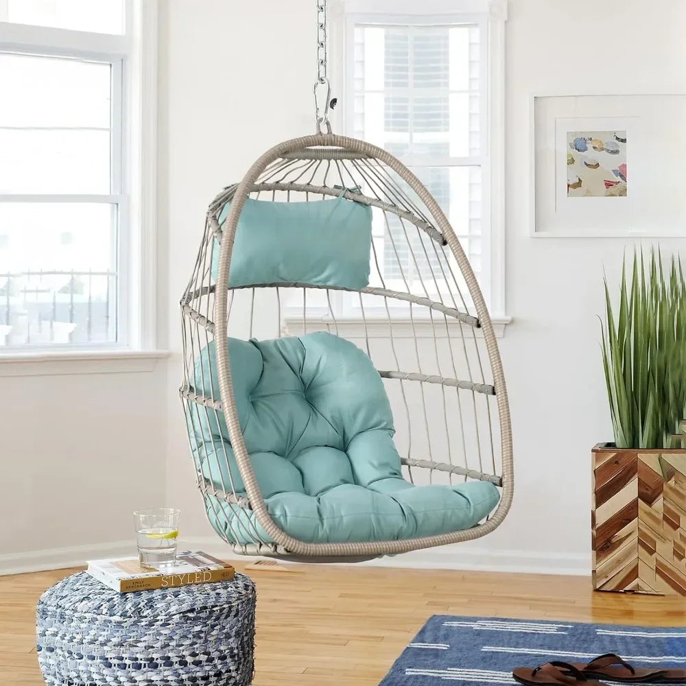 Indoor/Outdoor Egg Swing Chair With or Without Stand, Patio Wicker Rattan Hanging Chair w/Cushion, 350lbs Capacity