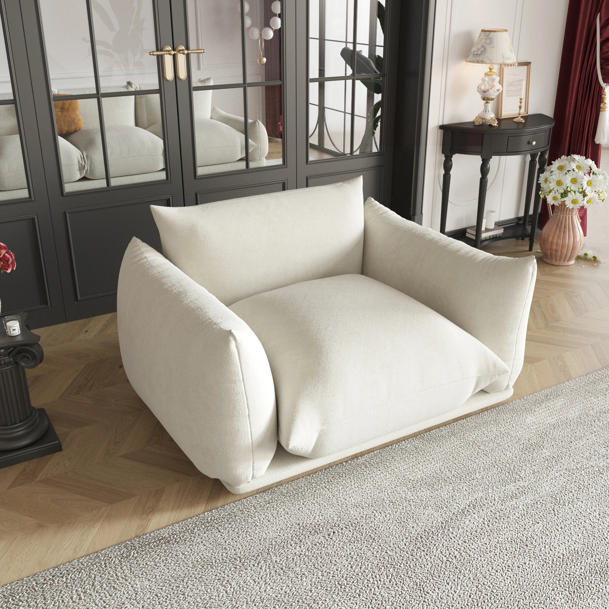 Comfy Chenille Single Accent Chair Deep Seat Couches Mid-Century Sofa 50" Plush Sofas Furniture for Small Spaces Living Room