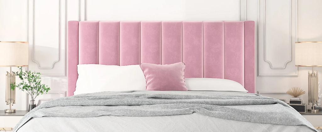 HOOMIC Platform Bed Frame with Velvet Upholstered Plush Vertical Channel Headboard, No Box Spring Needed, Easy Assembly  Allewie