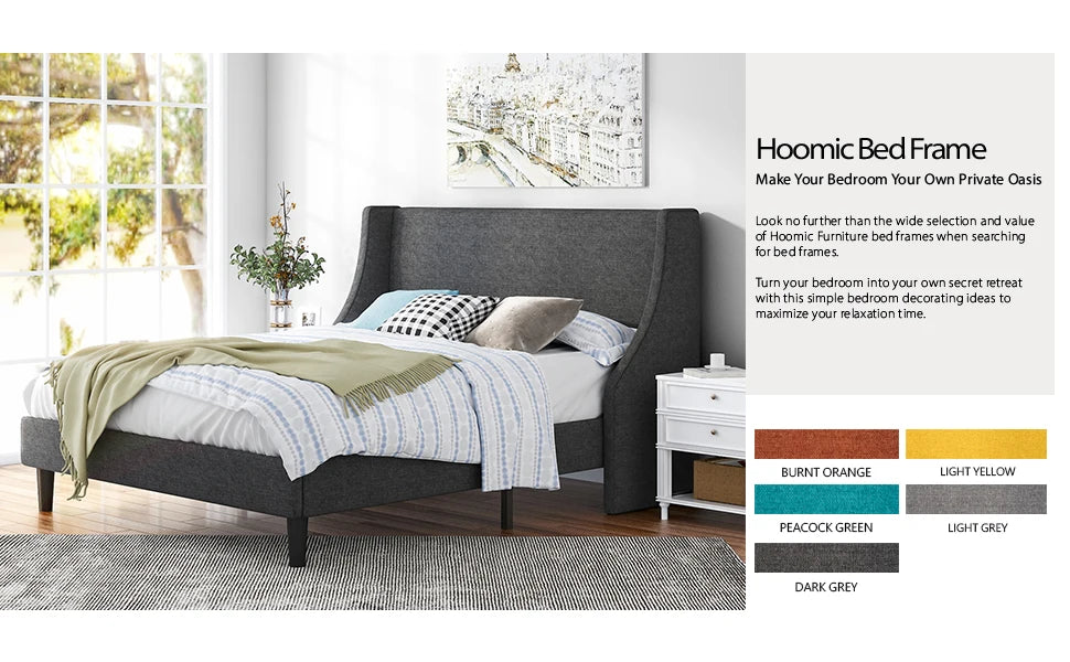 HOOMIC Bed Frame, Fabric Upholstered Modern Wingback Platform Bed with Headboard, Strong Wood Slats Support Allewie