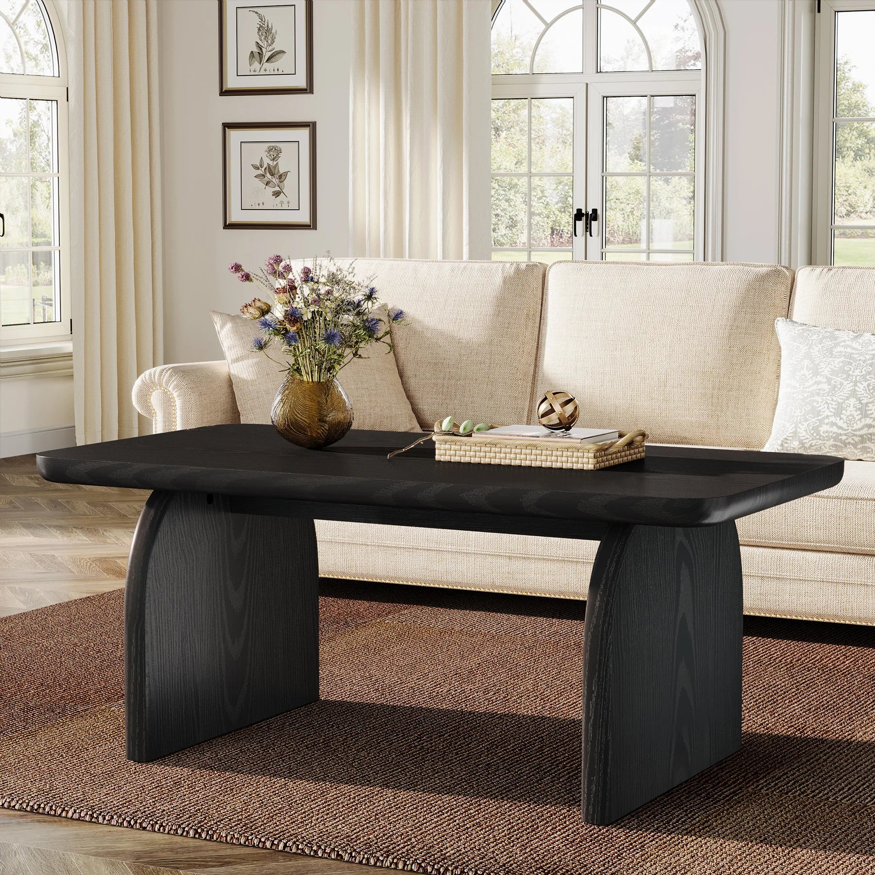 Tribesigns Farmhouse Rectangular Coffee Table, 47.24-Inch Engineered Wood Center Cocktail Tea Table with Sturdy Base