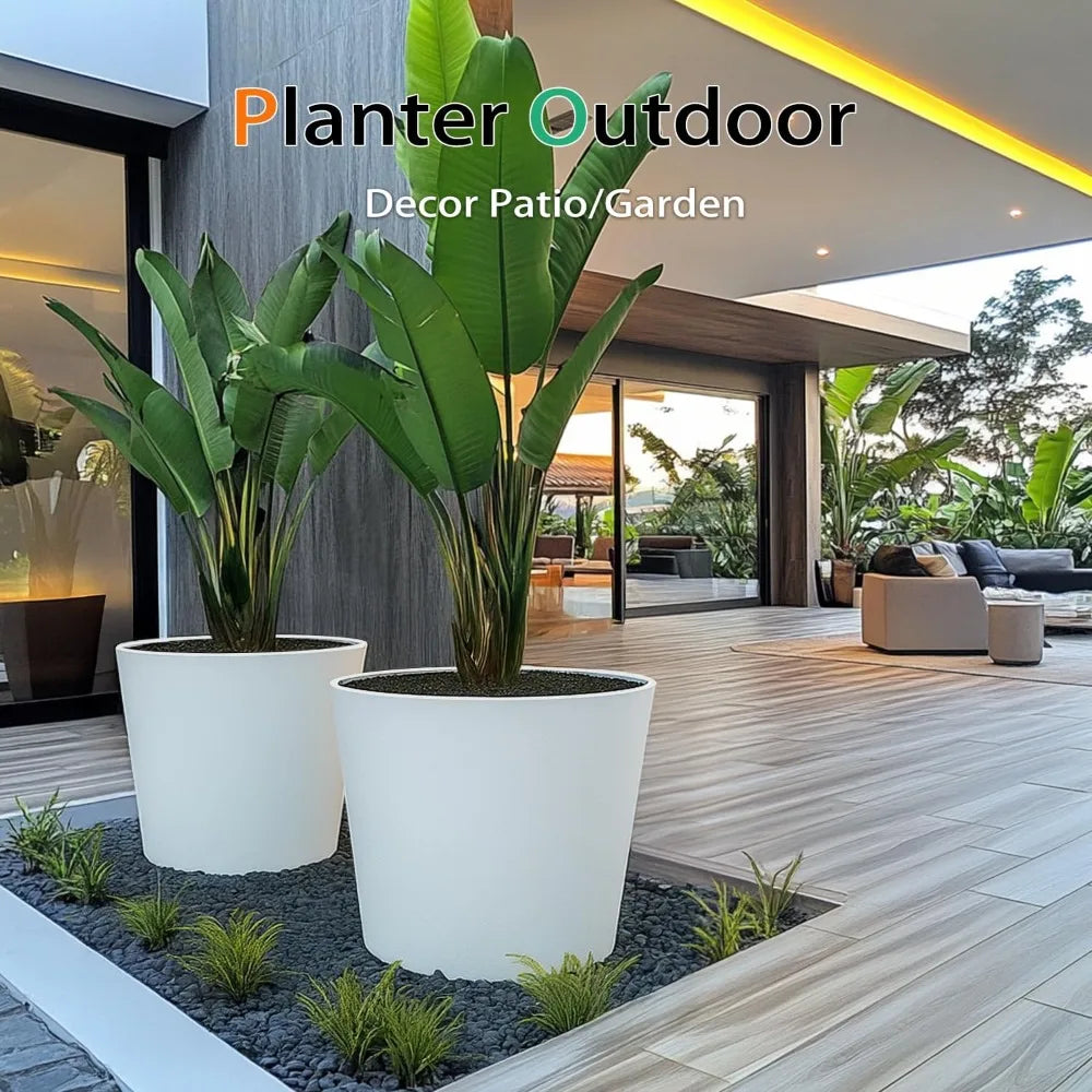 Extra Wide Planter Outdoor Indoor, Large Resin Plant Pots for Trees Flowers ( 20 inch - 2 Pack)