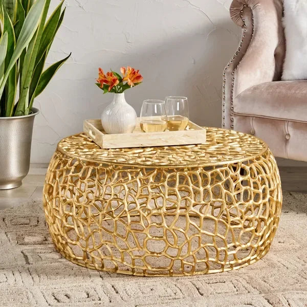 Gold, Eclectic Accent Corner Coffee Table for Living Room