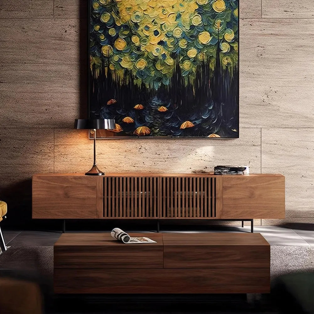 "Mid-Century TV Stand for 70" TVs - 70.87" Walnut Console with Ample Storage for Multi-Room"