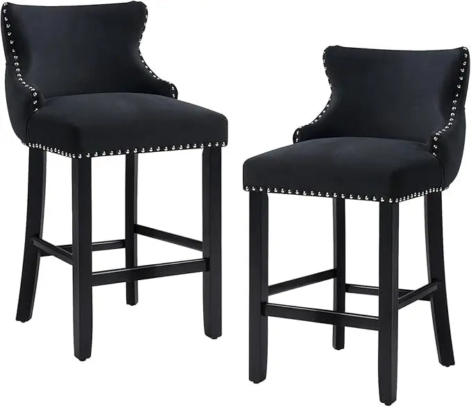 Velvet Bar Stools Set of 2, 26" Counter Height Barstools with Back, Modern Upholstered Bar Stool Chairs with Button Tufted