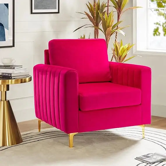 Velvet Accent Club Chair, Modern Velvet Armchair Upholstered Accent Club Sofa Chair with Gold Metal Legs Mid-Century Barrel Lei