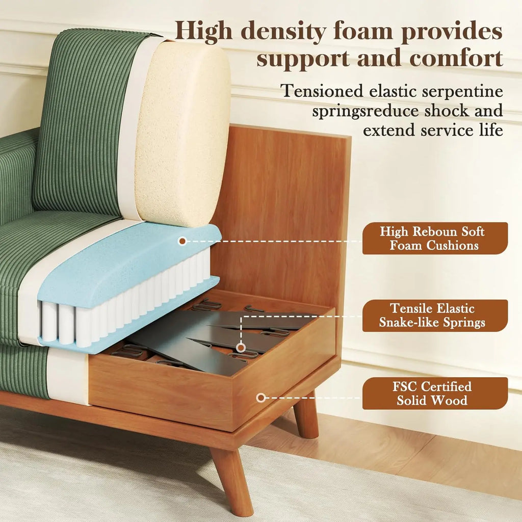 38.5" Accent Chair Green, Comfy Corduroy Single Sofa Seat with Spring Cushion, Upholstered Armchair with Deep Seat