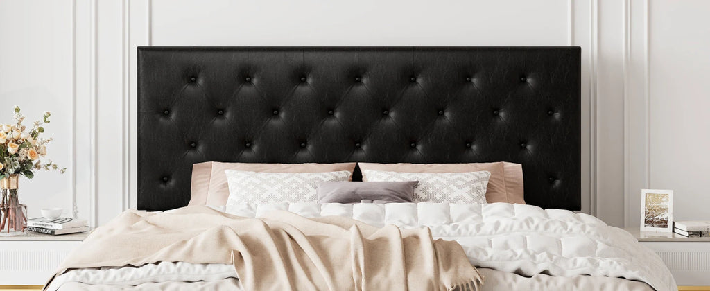 HOOMIC Bed Frame with Adjustable Diamond Tufted Headboard/Faux Leather Upholstered Platform Bed Frame