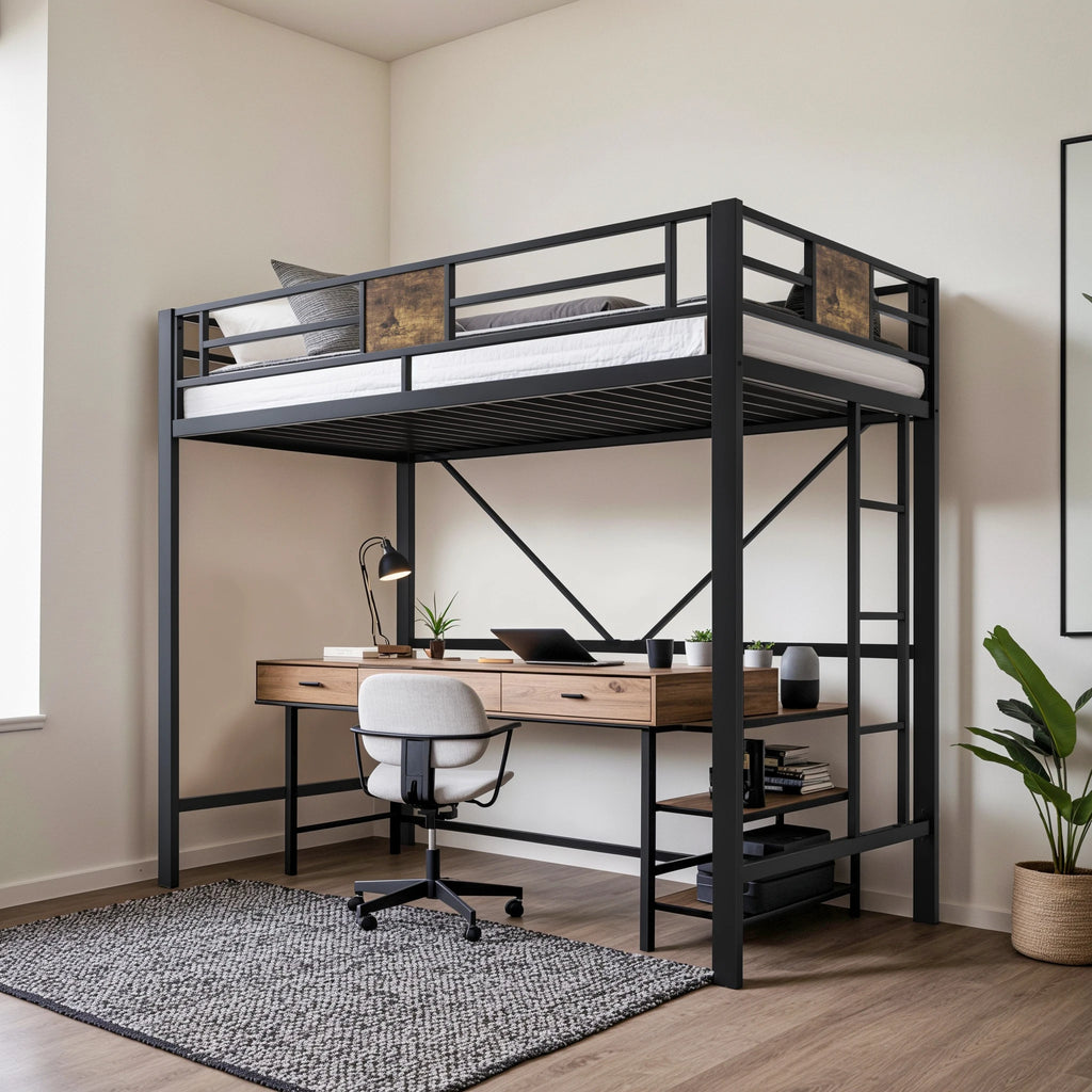 HOOMIC Twin Size Loft Bed Frame with Full Length Guardrail, Space-Saving, Sturdy Metal Construction, Easy Assembly Black Allewie