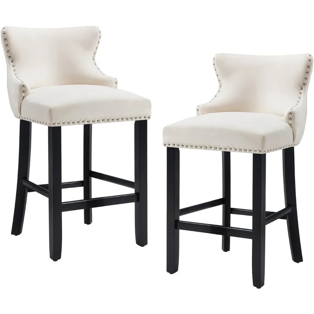 Velvet Bar Stools Set of 2, 26" Counter Height Barstools with Back, Modern Upholstered Bar Stool Chairs with Button Tufted