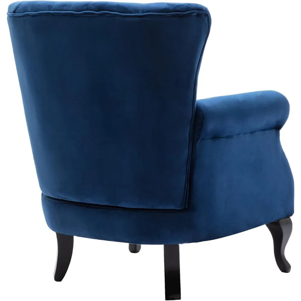 Mid-Century Velvet Tufted Wingback Chair with Ottoman, Padded Accent Seat for Home Living and Bedroom Spaces