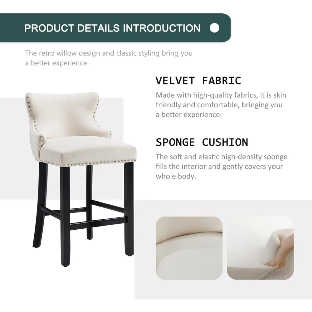 Velvet Bar Stools Set of 2, 26" Counter Height Barstools with Back, Modern Upholstered Bar Stool Chairs with Button Tufted