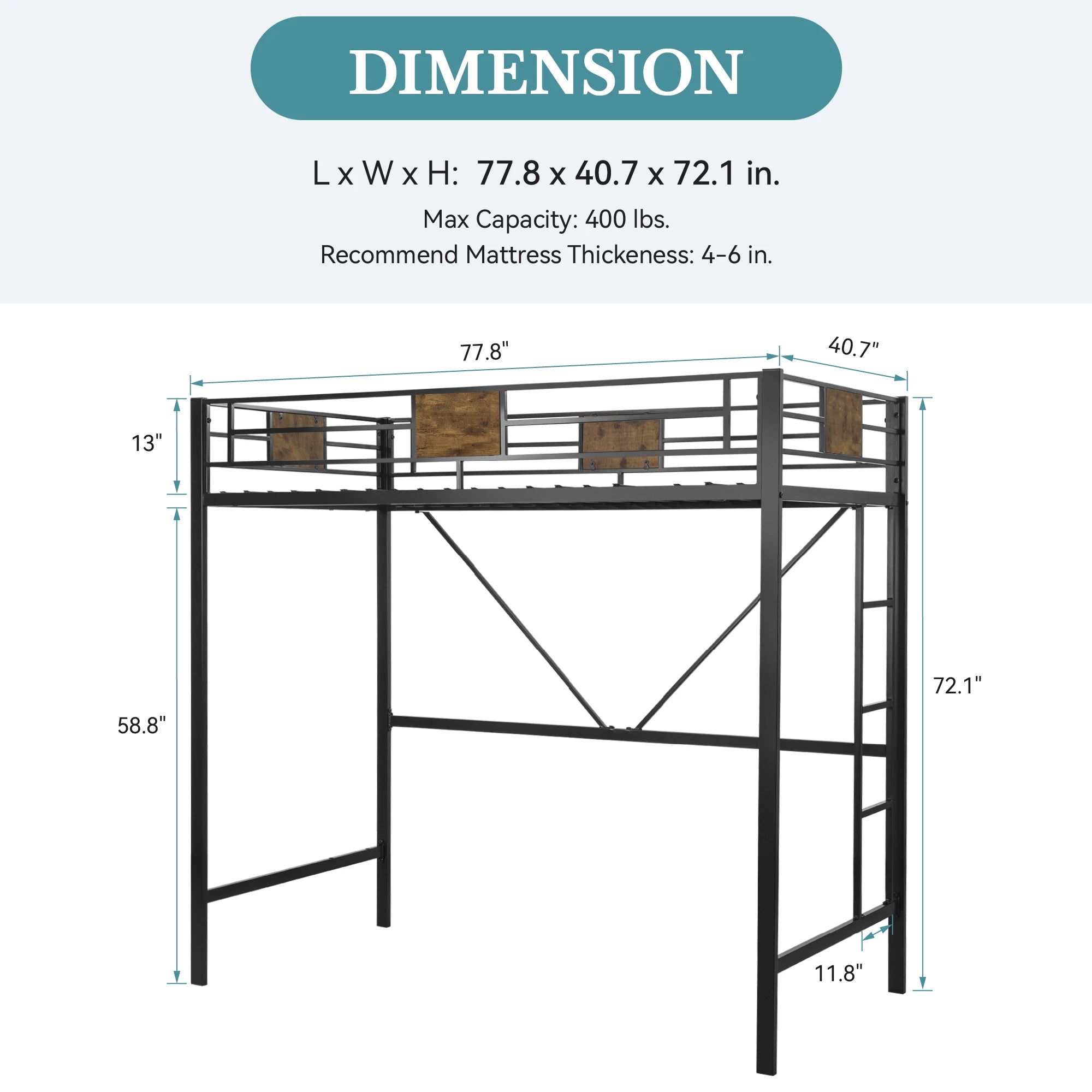 HOOMIC Twin Size Loft Bed Frame with Full Length Guardrail, Space-Saving, Sturdy Metal Construction, Easy Assembly Black Allewie