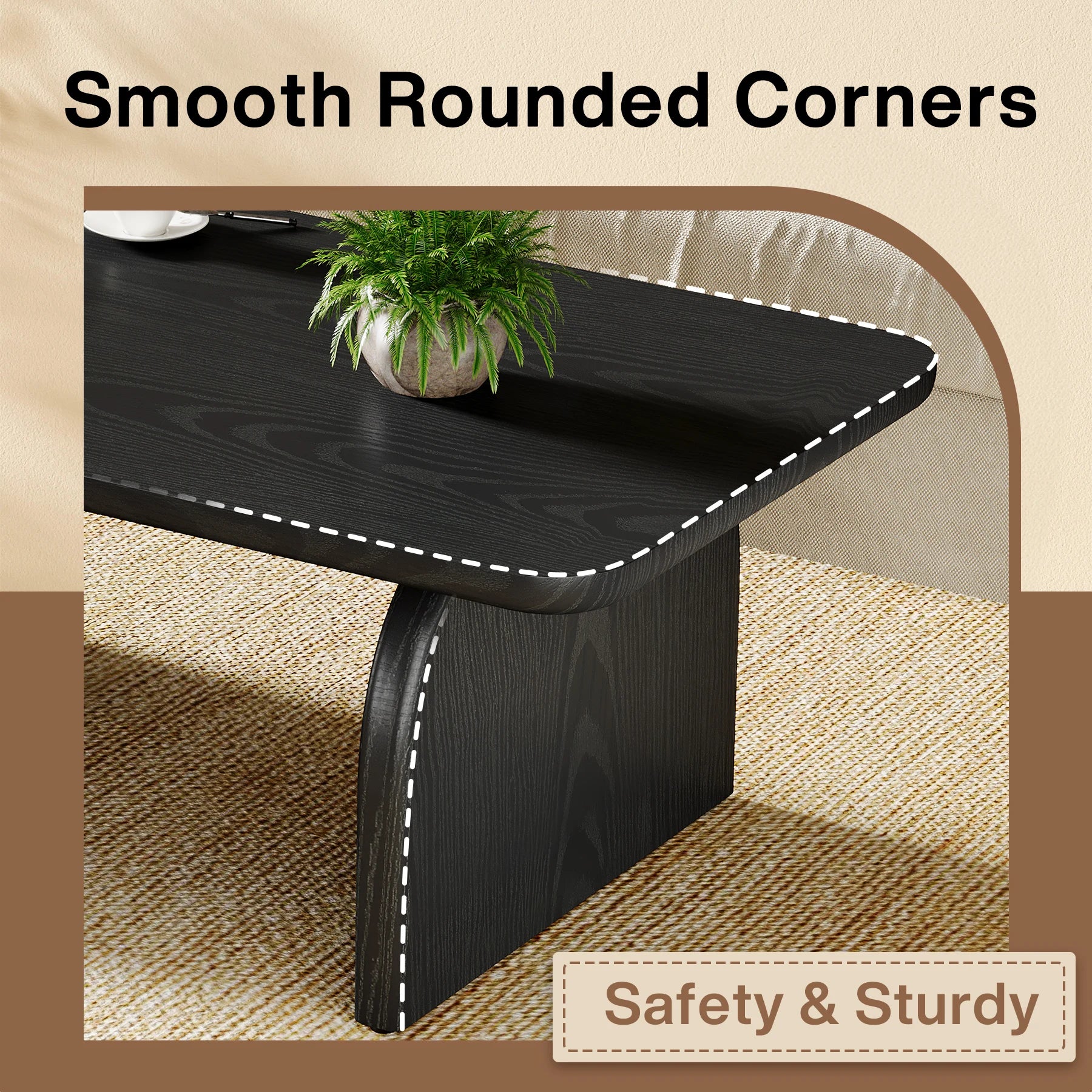 Tribesigns Farmhouse Rectangular Coffee Table, 47.24-Inch Engineered Wood Center Cocktail Tea Table with Sturdy Base