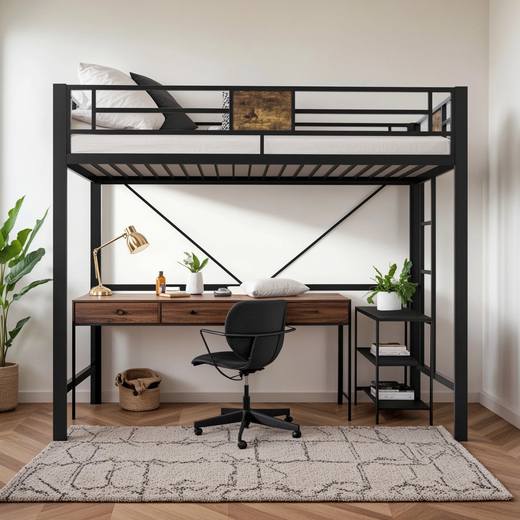 HOOMIC Twin Size Loft Bed Frame with Full Length Guardrail, Space-Saving, Sturdy Metal Construction, Easy Assembly Black Allewie