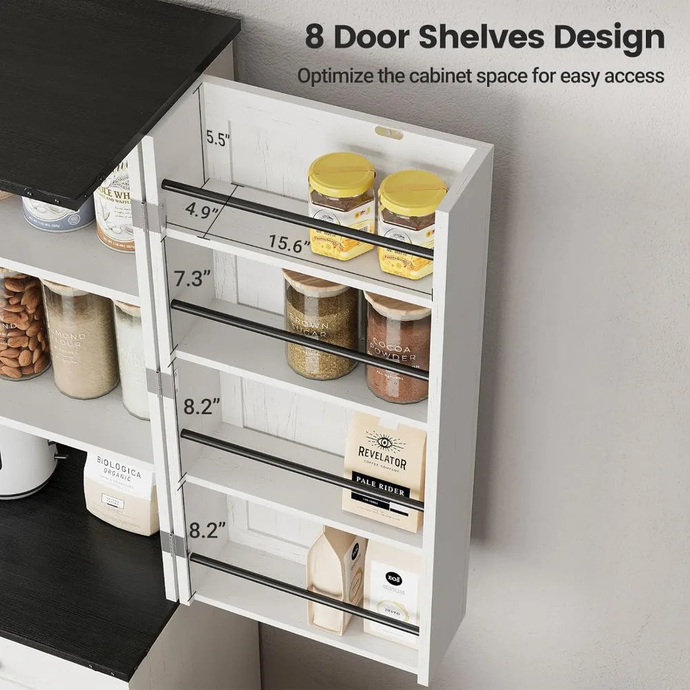 72" Kitchen Pantry Cabinet, Farmhouse Large Kitchen Storage Cabinet with Slide Out Rack & 8 Door Organizer