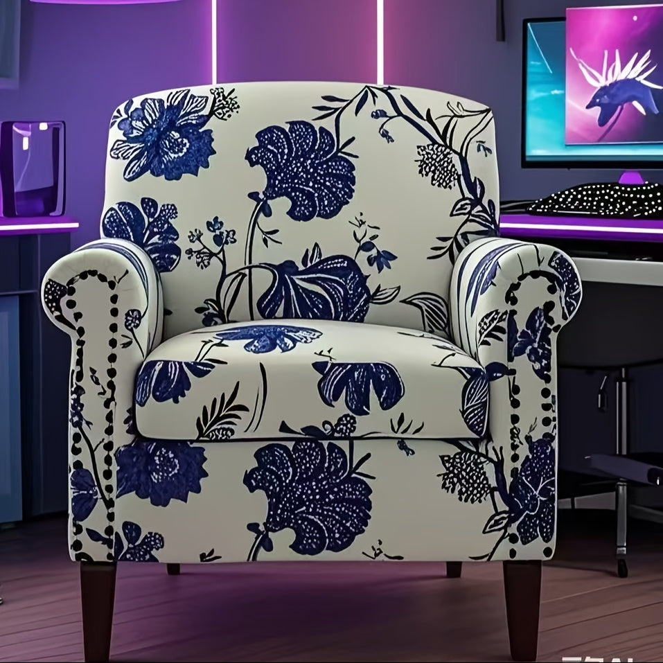 Modern Accent Chair w/ Wood Legs & Removable Cushion | Comfy Upholstered Armchair with Nailhead Trim, Floral Design, Color, HULALA HOME - Ideal for Reading, Office, Living Room