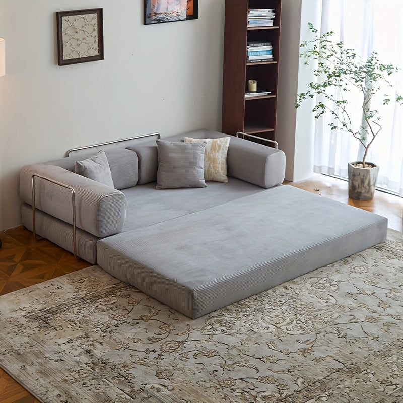 Modern Convertible Sofa Bed - Modular Sectional Floor Couch with Memory Foam Cushions, Corduroy Upholstery & Stainless Frame, 4-in-1 Configurable Space-Saving Design for Small Apartments, Easy Assembly (No Tools) -